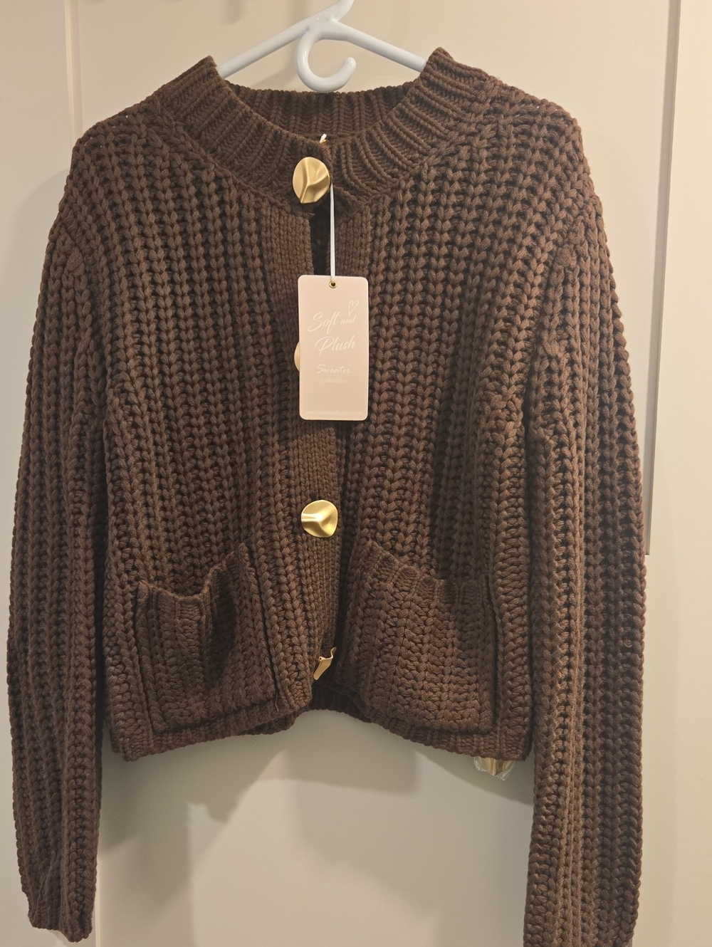 Love Tree Chunky Knit Brown Button-Front Cardigan - SIZE LARGE